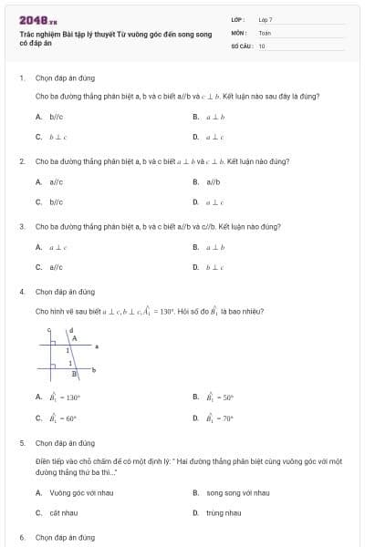 Trắc nghiệm Bài tập lý thuyết Từ vuông góc đến song song có đáp án