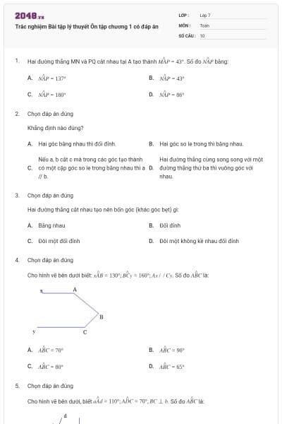 Trắc nghiệm Bài tập lý thuyết Ôn tập chương 1 có đáp án