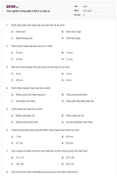 Trắc nghiệm Công nghệ 6 Bài 6 có đáp án