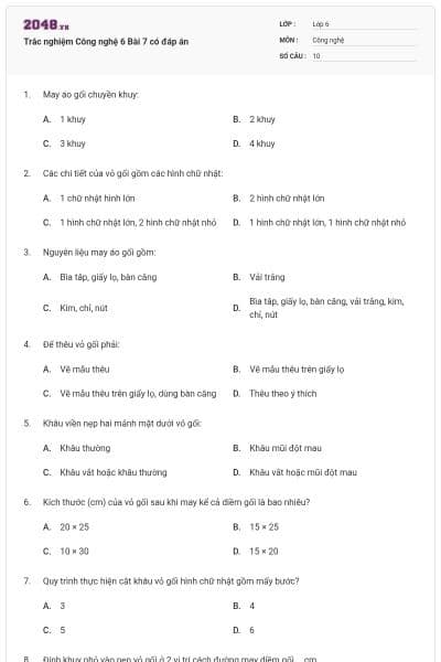 Trắc nghiệm Công nghệ 6 Bài 7 có đáp án