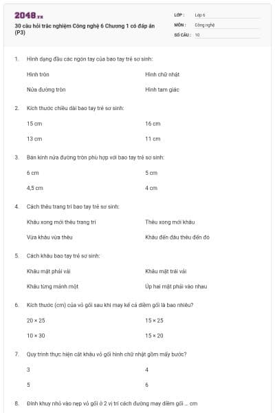 30 câu hỏi trắc nghiệm Công nghệ 6 Chương 1 có đáp án (P3)