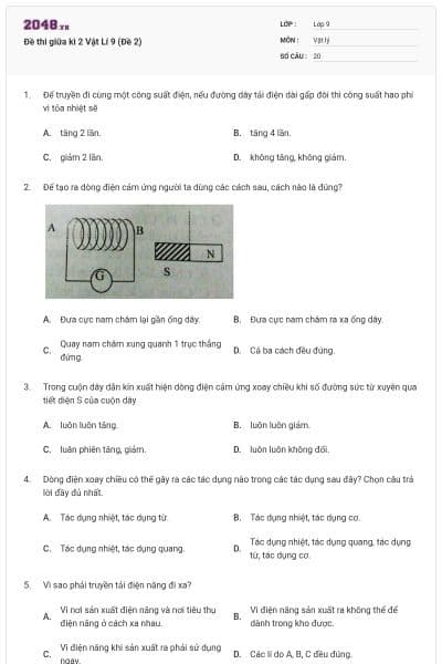 Đề thi giữa kì 2 Vật Lí 9 (Đề 2)