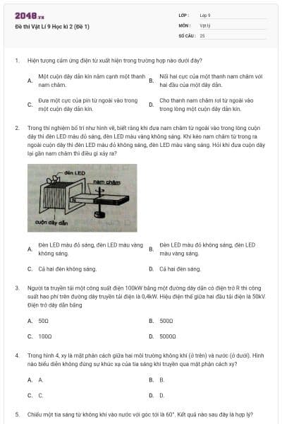 Đề thi Vật Lí 9 Học kì 2 (Đề 1)