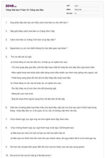 Tiếng Việt lớp 4 Tuần 16: Tiếng sáo diều