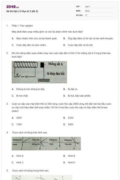 Đề thi Vật Lí 9 Học kì 2 (Đề 3)