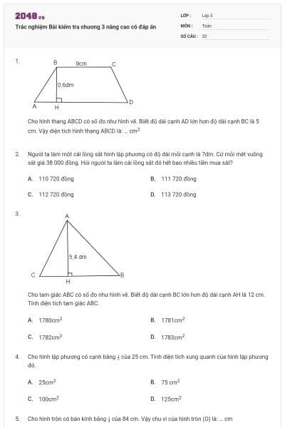 Trắc nghiệm Bài kiểm tra chương 3 nâng cao có đáp án