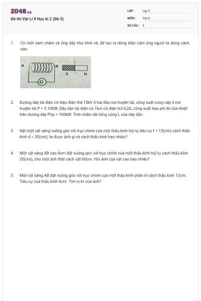 Đề thi Vật Lí 9 Học kì 2 (Đề 5)