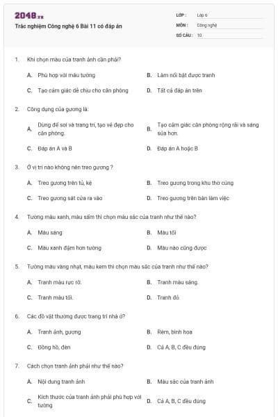 Trắc nghiệm Công nghệ 6 Bài 11 có đáp án