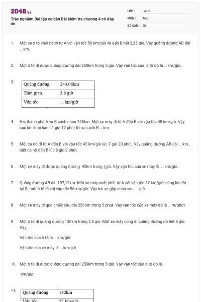 Trắc nghiệm Bài tập cơ bản Bài kiểm tra chương 4 có đáp án