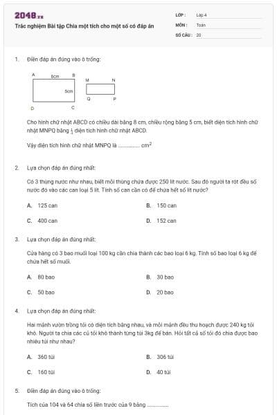 Trắc nghiệm Bài tập Chia một tích cho một số có đáp án
