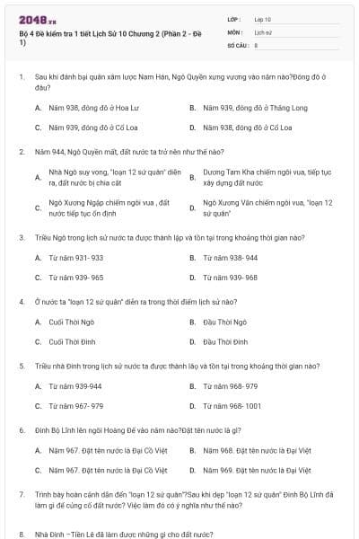 Bộ 4 Đề kiểm tra 1 tiết Lịch Sử 10 Chương 2 (Phần 2 - Đề 1)