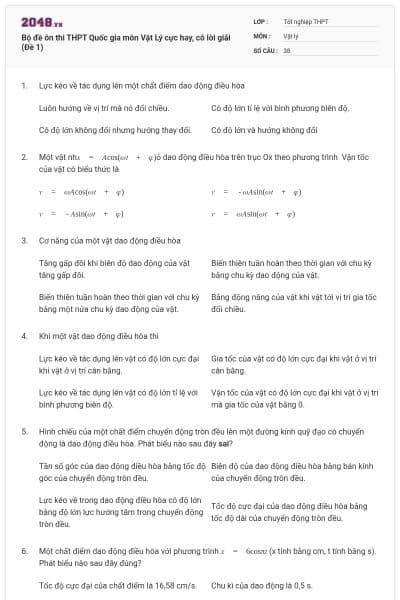 Bộ đề ôn thi THPT Quốc gia môn Vật Lý cực hay, có lời giải (Đề 1)