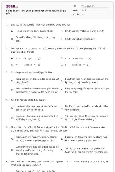 Bộ đề ôn thi THPT Quốc gia môn Vật Lý cực hay, có lời giải (Đề 1)