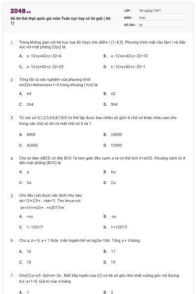 Đề thi thử thpt quốc gia môn Toán cực hay có lời giải ( Đề 1)