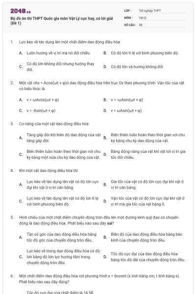 Bộ đề ôn thi THPT Quốc gia môn Vật Lý cực hay, có lời giải (Đề 1)