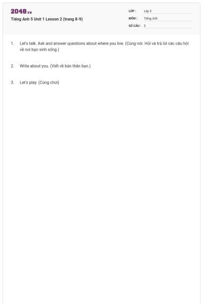 Tiếng Anh 5 Unit 1 Lesson 2 (trang 8-9)