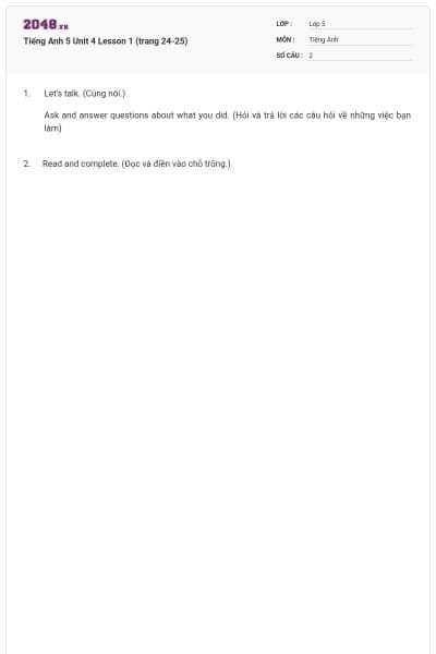 Tiếng Anh 5 Unit 4 Lesson 1 (trang 24-25)