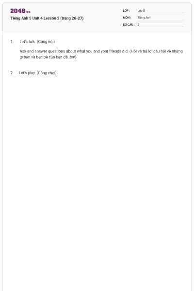 Tiếng Anh 5 Unit 4 Lesson 2 (trang 26-27)