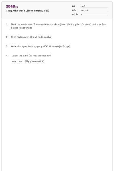 Tiếng Anh 5 Unit 4 Lesson 3 (trang 28-29)