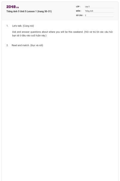 Tiếng Anh 5 Unit 5 Lesson 1 (trang 30-31)