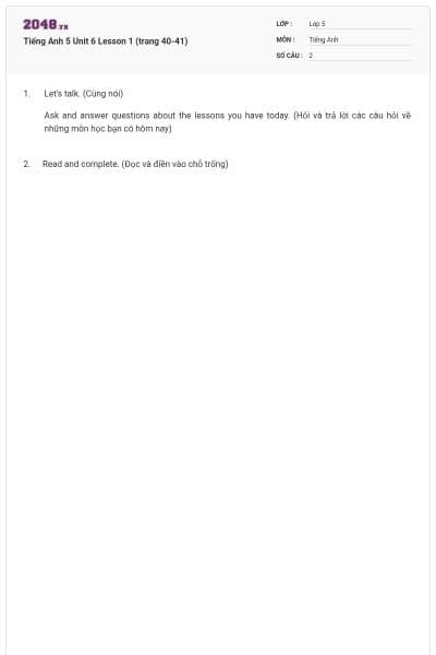 Tiếng Anh 5 Unit 6 Lesson 1 (trang 40-41)