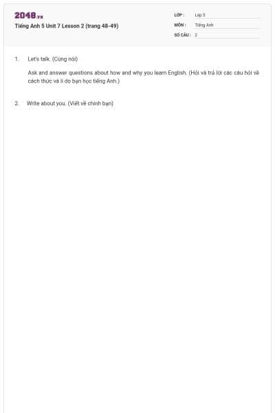 Tiếng Anh 5 Unit 7 Lesson 2 (trang 48-49)