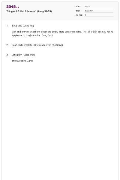 Tiếng Anh 5 Unit 8 Lesson 1 (trang 52-53)