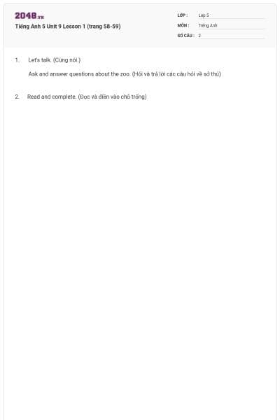 Tiếng Anh 5 Unit 9 Lesson 1 (trang 58-59)