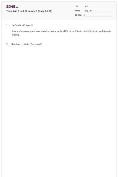 Tiếng Anh 5 Unit 10 Lesson 1 (trang 64-65)