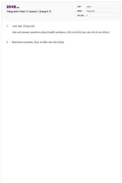 Tiếng Anh 5 Unit 11 Lesson 1 (trang 6-7)