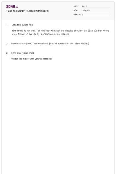 Tiếng Anh 5 Unit 11 Lesson 2 (trang 8-9)