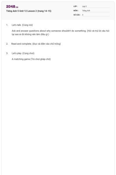 Tiếng Anh 5 Unit 12 Lesson 2 (trang 14-15)