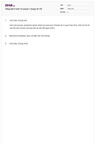 Tiếng Anh 5 Unit 13 Lesson 1 (trang 18-19)