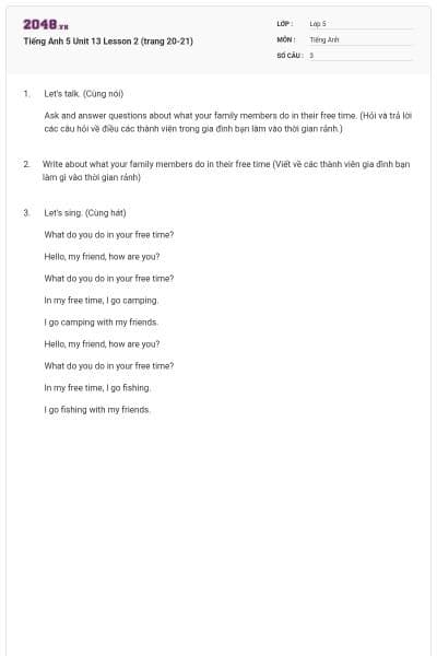 Tiếng Anh 5 Unit 13 Lesson 2 (trang 20-21)