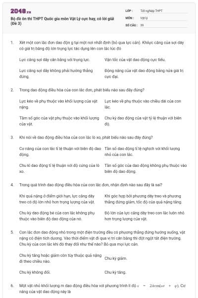 Bộ đề ôn thi THPT Quốc gia môn Vật Lý cực hay, có lời giải (Đề 3)