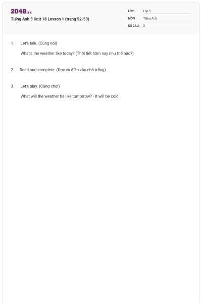 Tiếng Anh 5 Unit 18 Lesson 1 (trang 52-53)