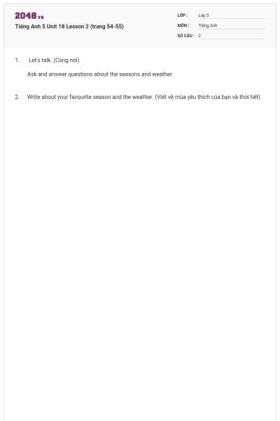 Tiếng Anh 5 Unit 18 Lesson 2 (trang 54-55)