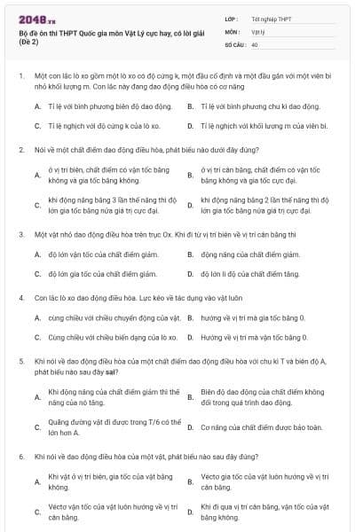 Bộ đề ôn thi THPT Quốc gia môn Vật Lý cực hay, có lời giải (Đề 2)