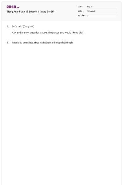 Tiếng Anh 5 Unit 19 Lesson 1 (trang 58-59)