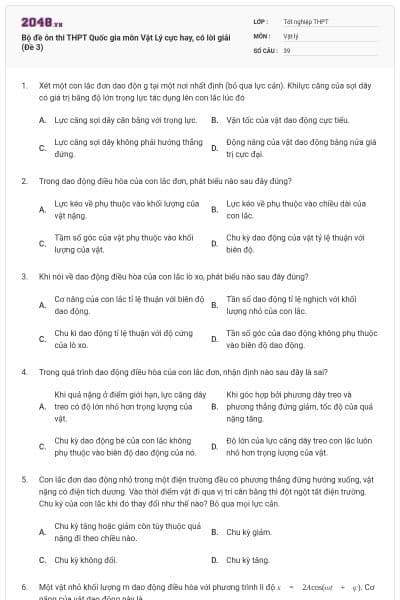 Bộ đề ôn thi THPT Quốc gia môn Vật Lý cực hay, có lời giải (Đề 3)