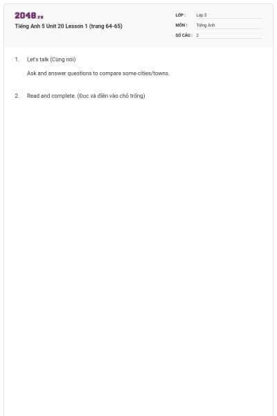 Tiếng Anh 5 Unit 20 Lesson 1 (trang 64-65)