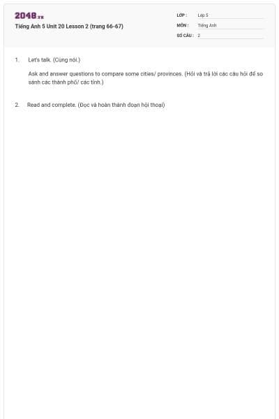 Tiếng Anh 5 Unit 20 Lesson 2 (trang 66-67)