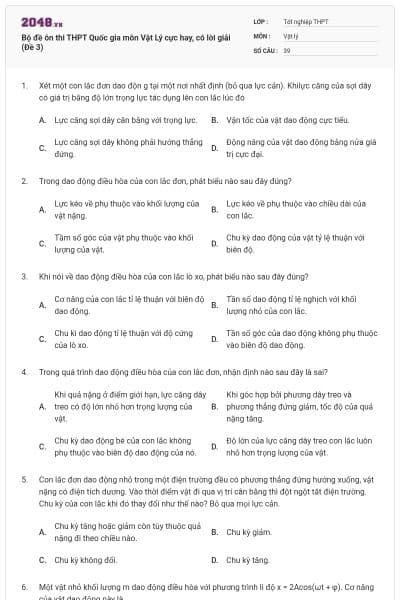 Bộ đề ôn thi THPT Quốc gia môn Vật Lý cực hay, có lời giải (Đề 3)