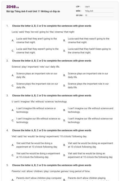 Bài tập Tiếng Anh 8 mới Unit 11 Writing có đáp án