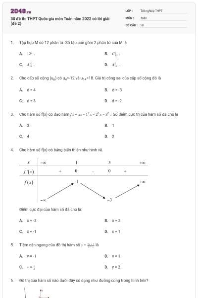 30 đề thi THPT Quốc gia môn Toán năm 2022 có lời giải (đề 2)