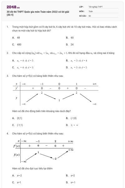 30 đề thi THPT Quốc gia môn Toán năm 2022 có lời giải (đề 4)