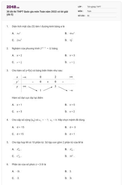 30 đề thi THPT Quốc gia môn Toán năm 2022 có lời giải (đề 5)