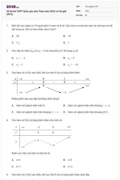 30 đề thi THPT Quốc gia môn Toán năm 2022 có lời giải (đề 6)