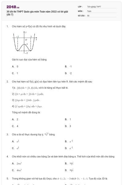 30 đề thi THPT Quốc gia môn Toán năm 2022 có lời giải (đề 7)