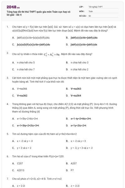 Tổng hợp đề thi thử THPT quốc gia môn Toán cực hay có lời giải - Đề 4